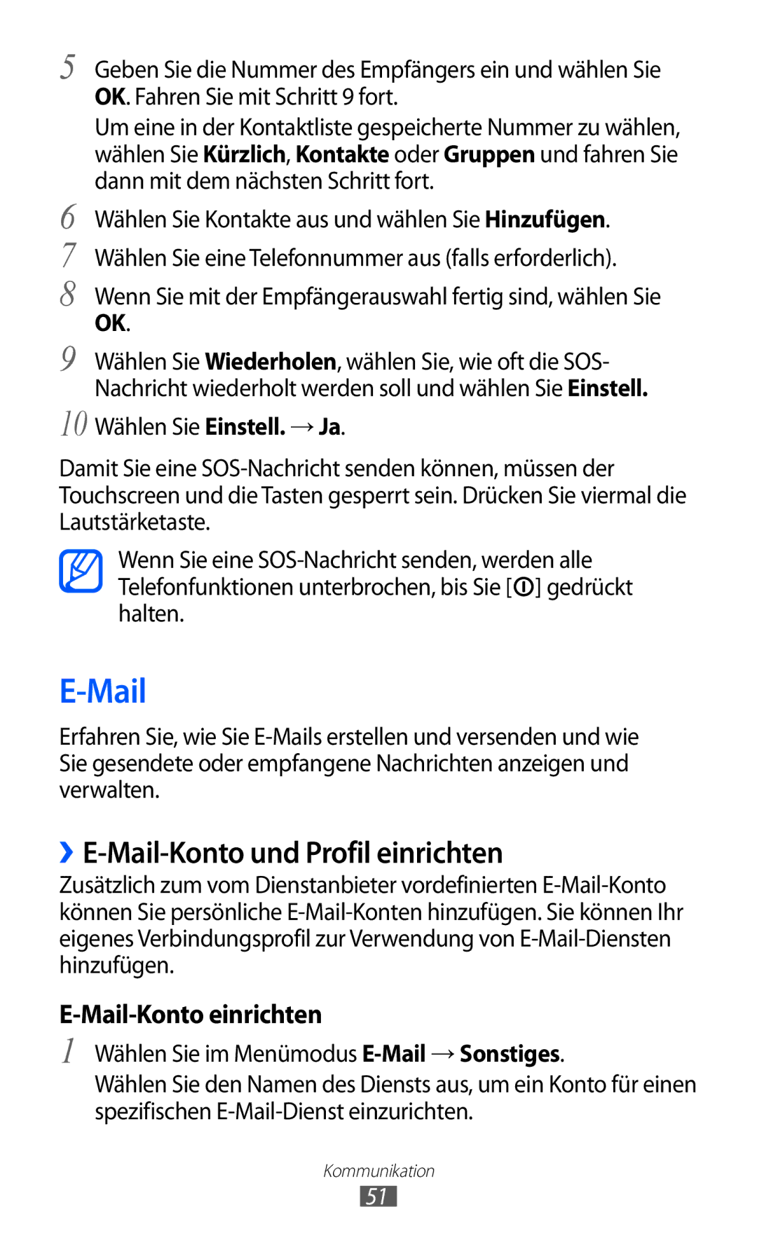 Samsung GT-S5780YKATUR, GT-S5780YKADBT, GT-S5780YKDVD2 manual ››E-Mail-Konto und Profil einrichten, Mail-Konto einrichten 
