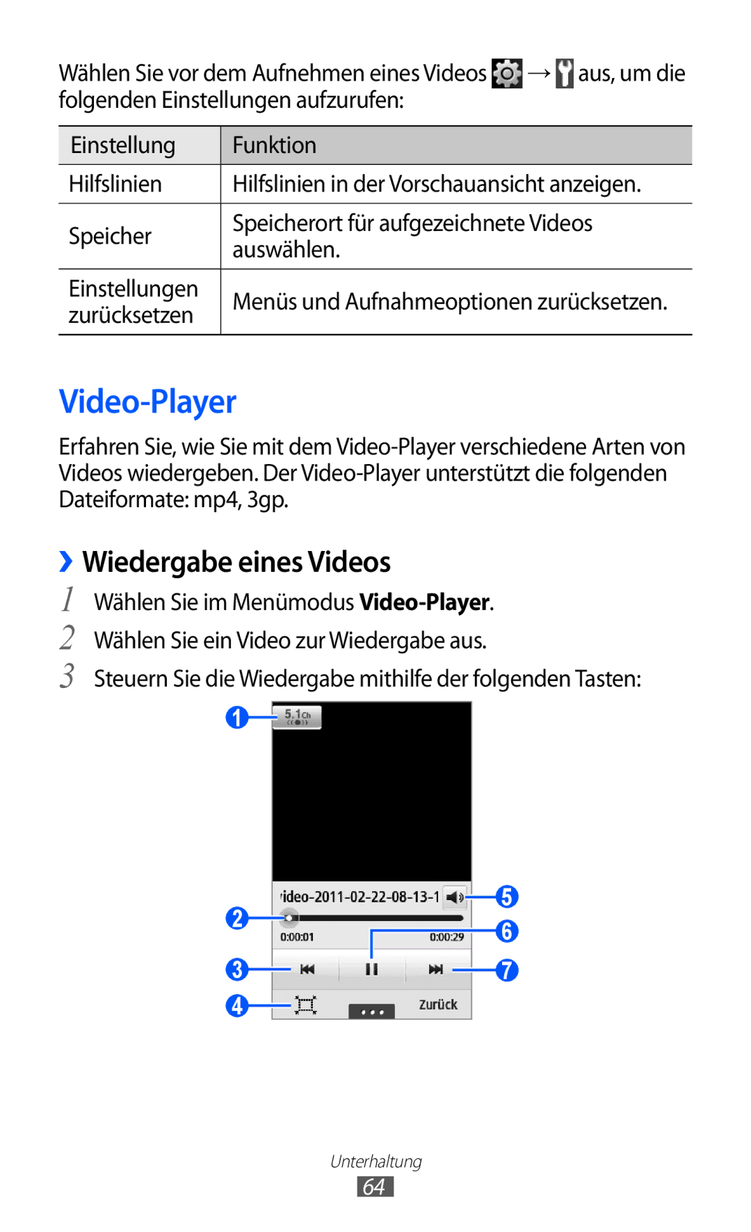 Samsung GT-S5780YKADBT, GT-S5780YKDVD2, GT-S5780YKAVD2 manual Video-Player, ››Wiedergabe eines Videos, → aus, um die 