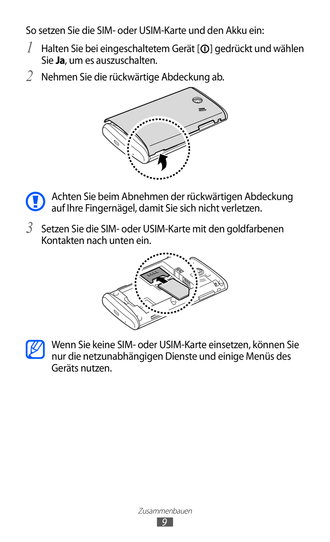 Samsung GT-S5780YKDVD2, GT-S5780YKADBT, GT-S5780YKAVD2, GT-S5780YKATUR manual Zusammenbauen 