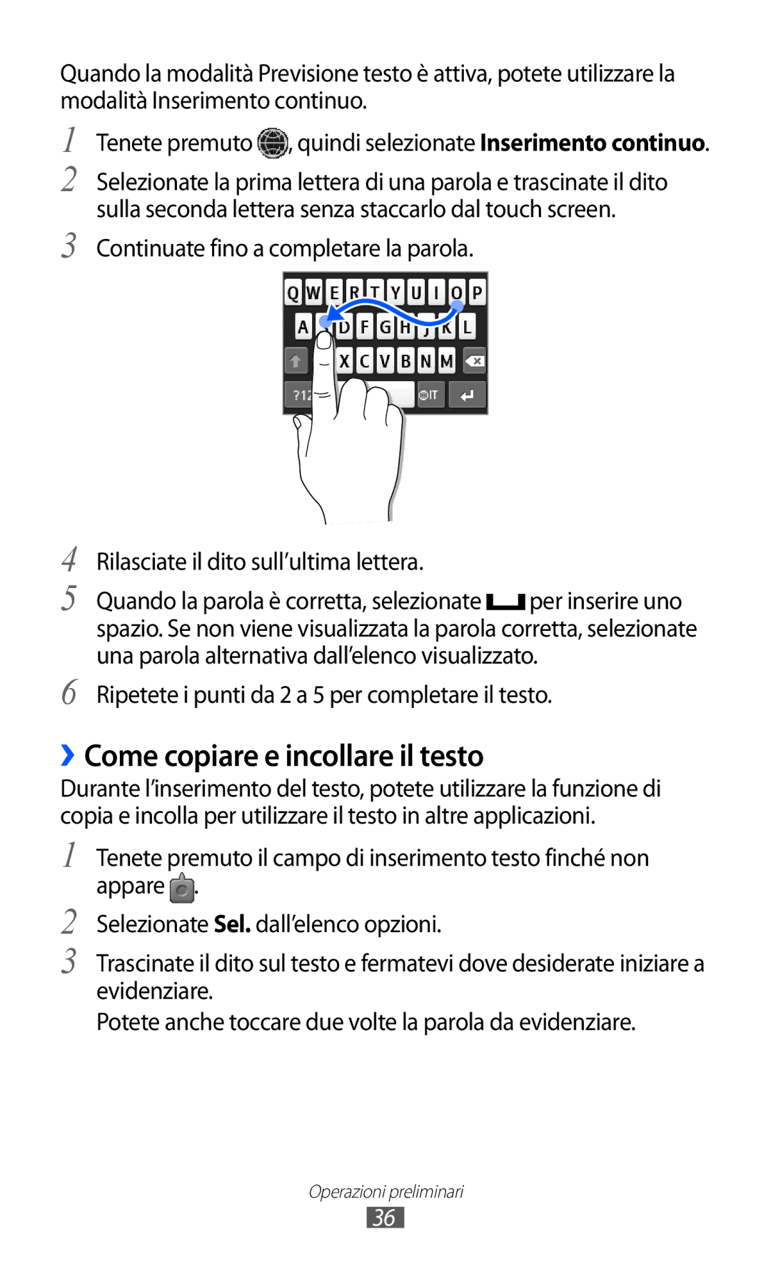 Samsung GT-S5780YKAITV manual ››Come copiare e incollare il testo, Ripetete i punti da 2 a 5 per completare il testo 