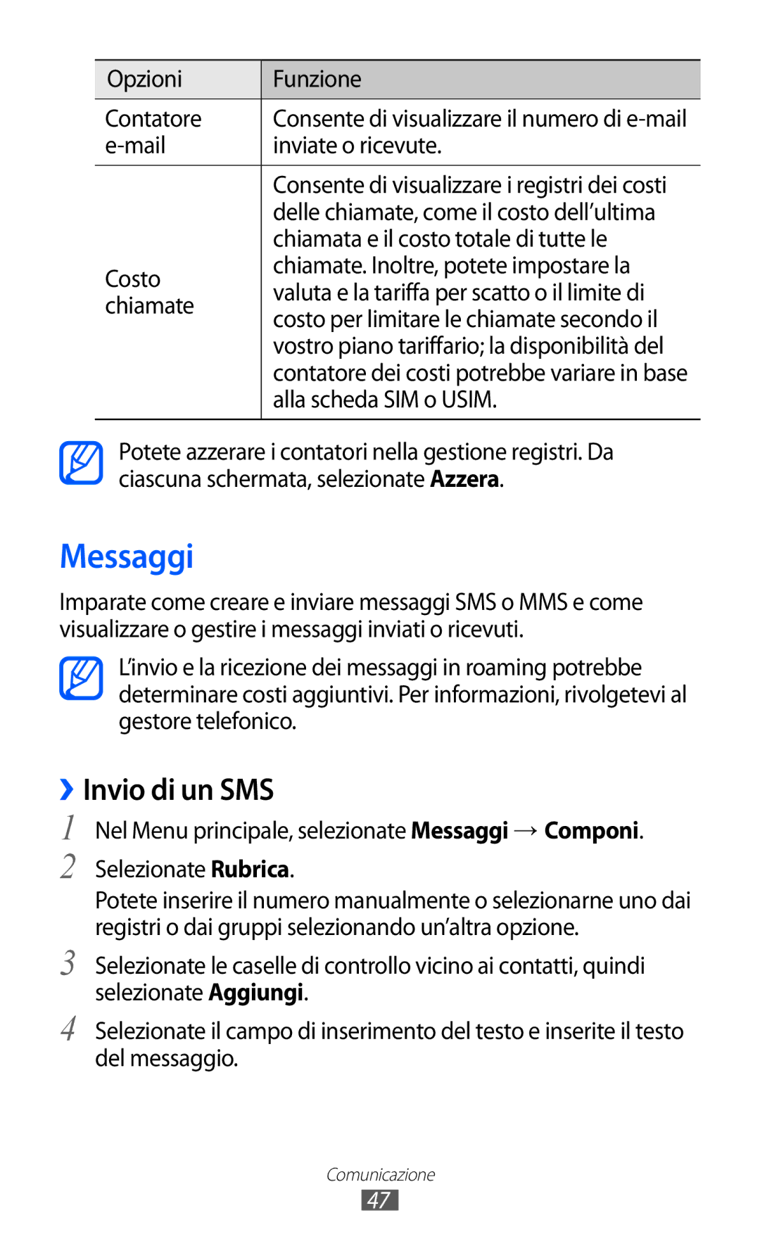 Samsung GT-S5780YKAITV manual Messaggi, ››Invio di un SMS 