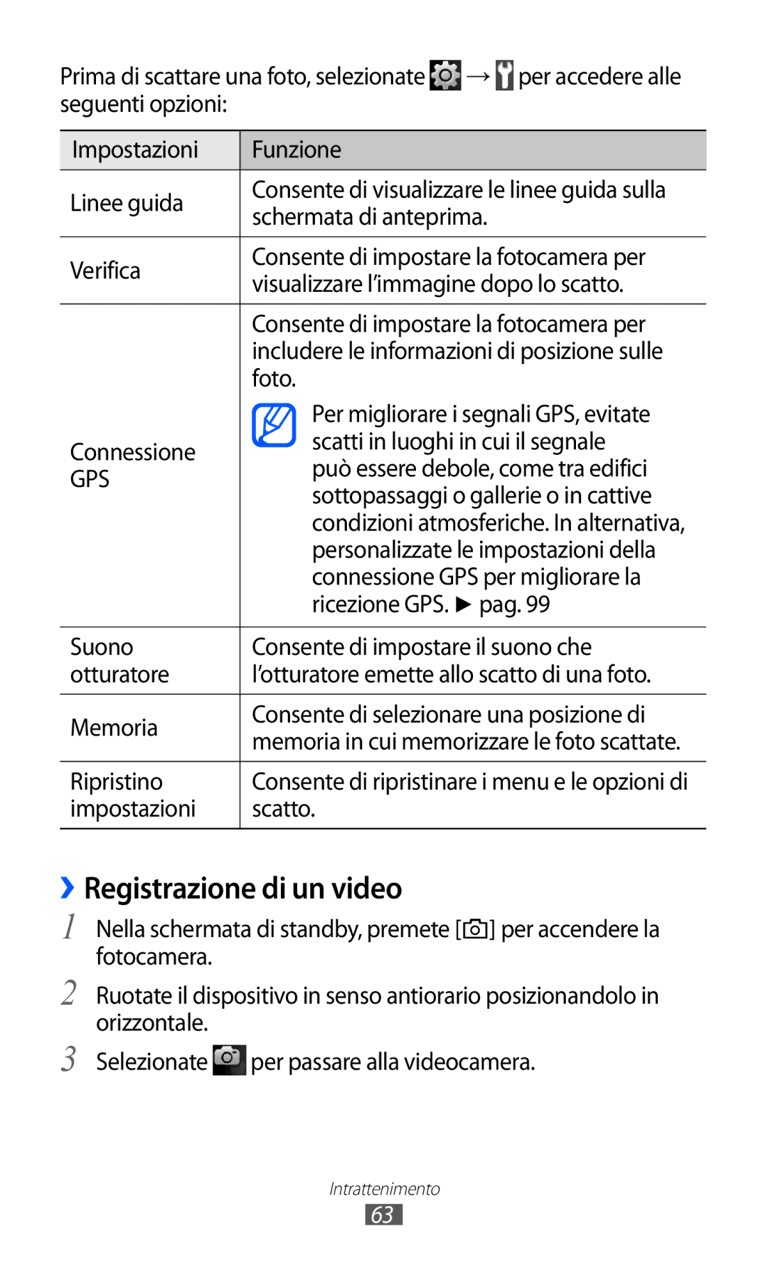 Samsung GT-S5780YKAITV manual ››Registrazione di un video 