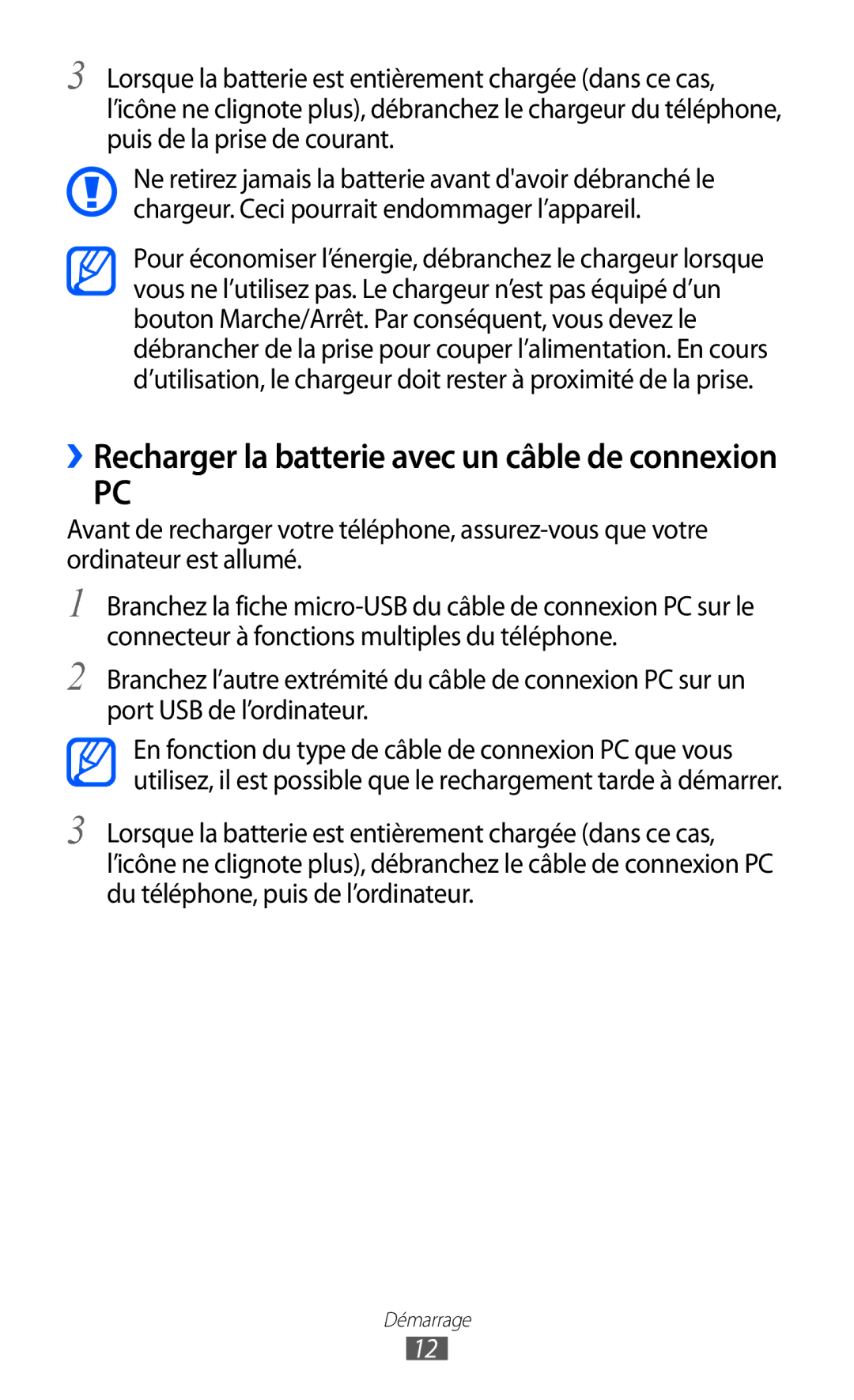 Samsung GT-S5780YKANRJ, GT-S5780YKAFTM, GT-S5780YKAXEF manual ››Recharger la batterie avec un câble de connexion 