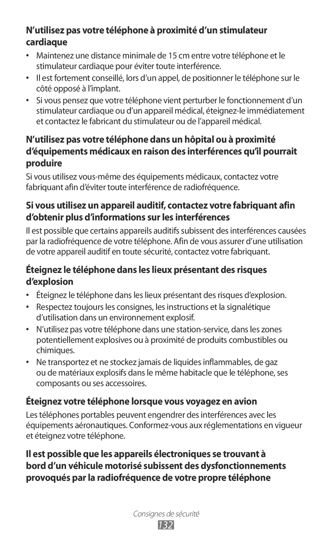 Samsung GT-S5780YKANRJ, GT-S5780YKAFTM, GT-S5780YKAXEF manual 132, Éteignez votre téléphone lorsque vous voyagez en avion 