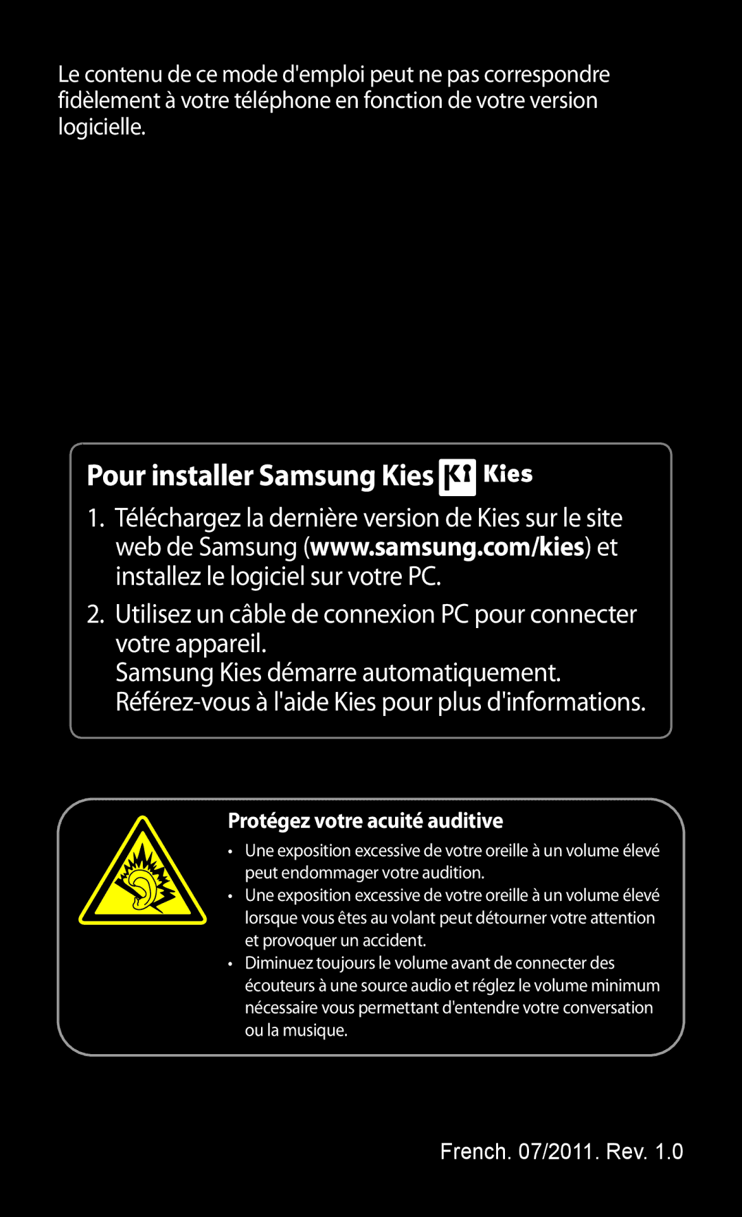 Samsung GT-S5780YKAXEF, GT-S5780YKANRJ, GT-S5780YKAFTM manual Pour installer Samsung Kies 