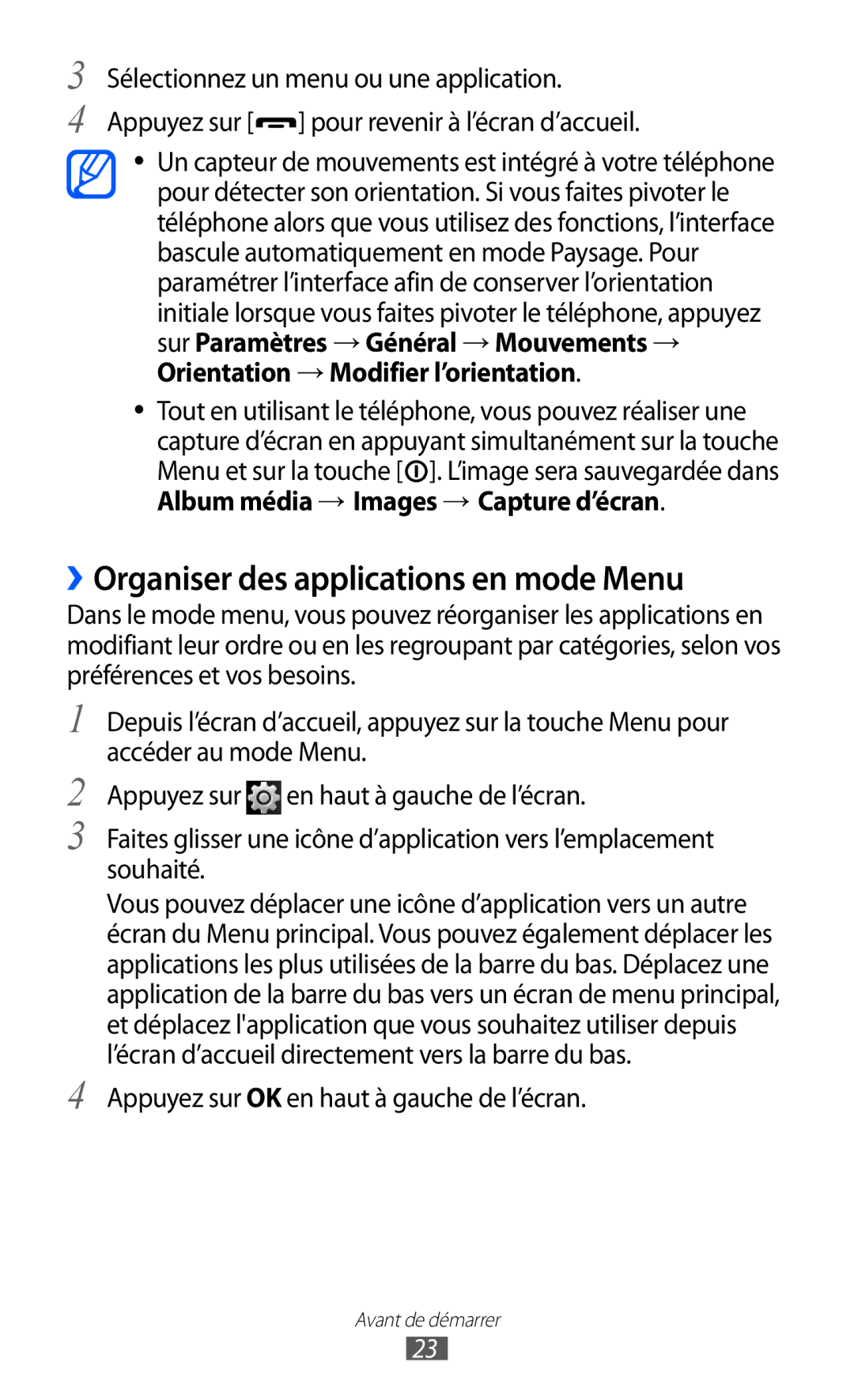 Samsung GT-S5780YKAXEF, GT-S5780YKANRJ ››Organiser des applications en mode Menu, Album média → Images → Capture d’écran 