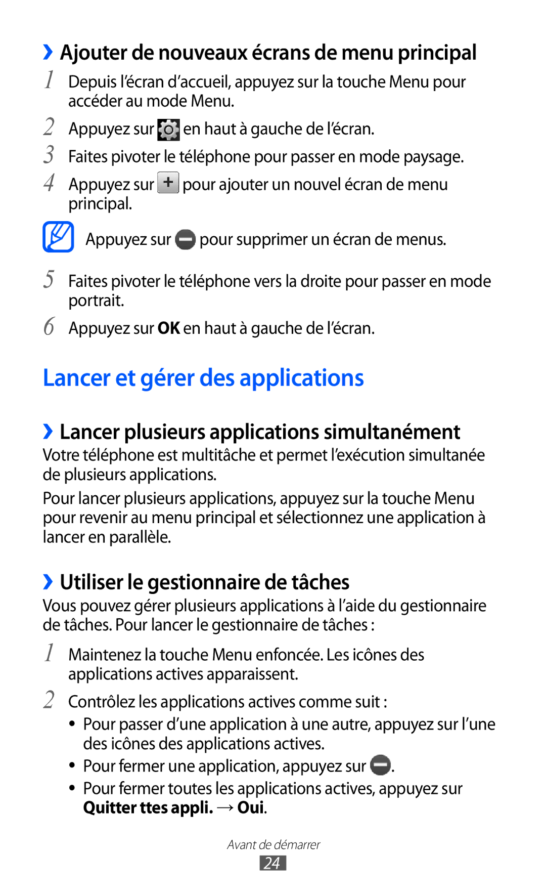 Samsung GT-S5780YKANRJ, GT-S5780YKAFTM Lancer et gérer des applications, ››Lancer plusieurs applications simultanément 