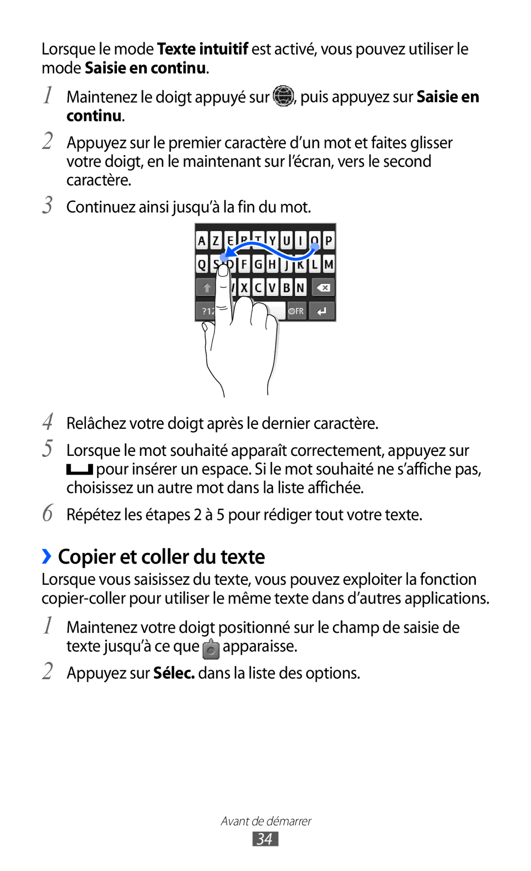 Samsung GT-S5780YKAFTM, GT-S5780YKANRJ ››Copier et coller du texte, Répétez les étapes 2 à 5 pour rédiger tout votre texte 