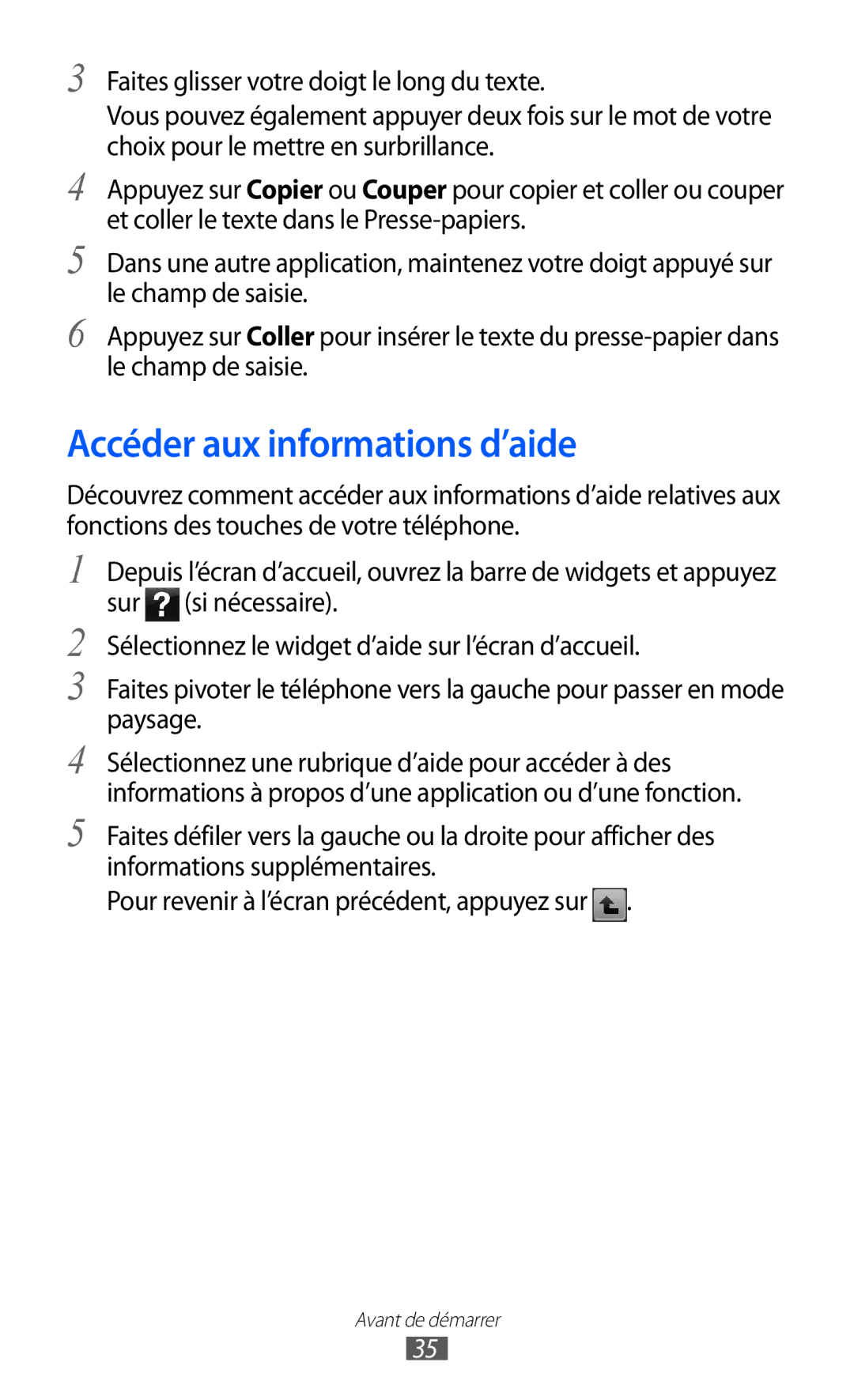 Samsung GT-S5780YKAXEF, GT-S5780YKANRJ, GT-S5780YKAFTM manual Accéder aux informations d’aide 