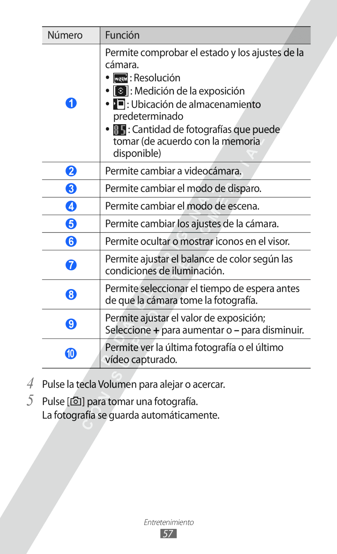 Samsung GT-S5780YKDXEC Resolución, Medición de la exposición, Ubicación de almacenamiento, Predeterminado, Disponible 