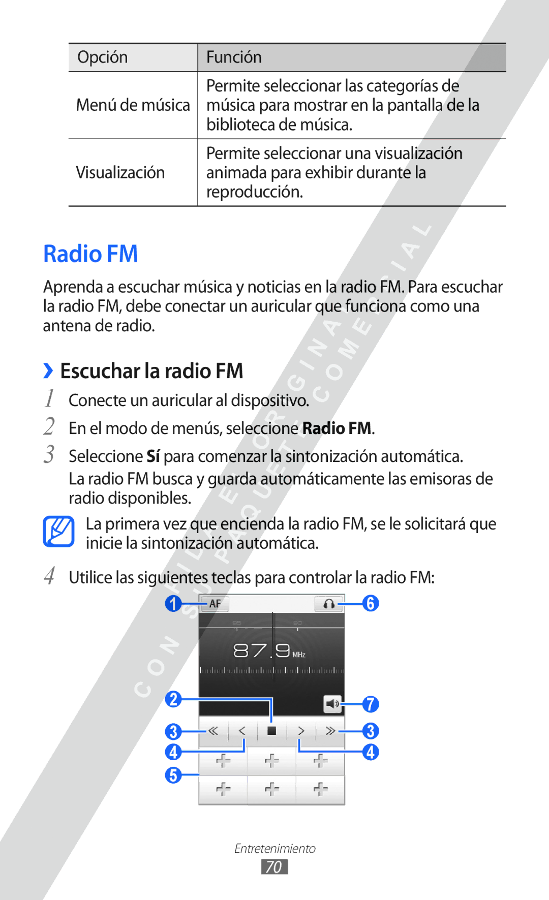 Samsung GT-S5780YKAFOP, GT-S5780YKAXEC, GT-S5780YKDXEC, GT-S5780YKAAMN manual Radio FM, ››Escuchar la radio FM, Opción Función 