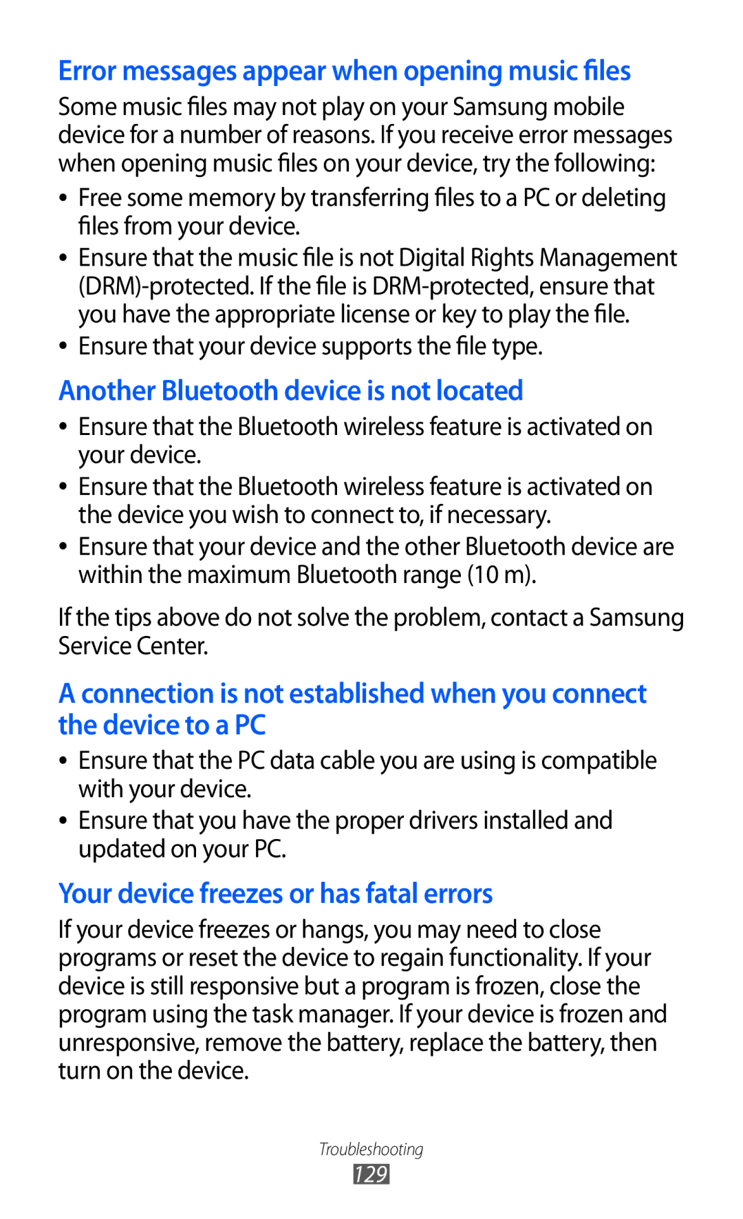 Samsung GT-S5780YKDXXV, GT-S5780YKDXEV manual Another Bluetooth device is not located 