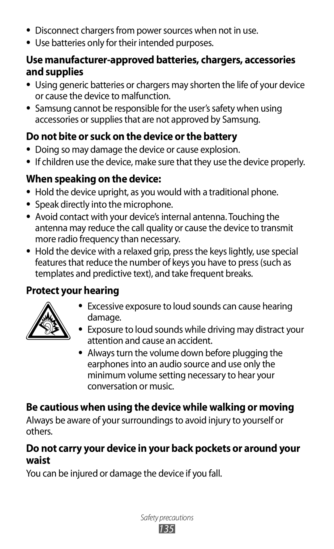 Samsung GT-S5780YKDXXV, GT-S5780YKDXEV manual Do not bite or suck on the device or the battery 