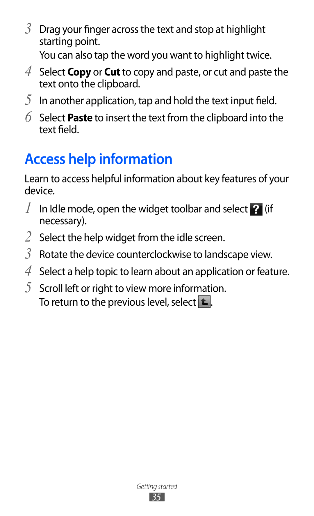 Samsung GT-S5780YKDXXV, GT-S5780YKDXEV manual Access help information 