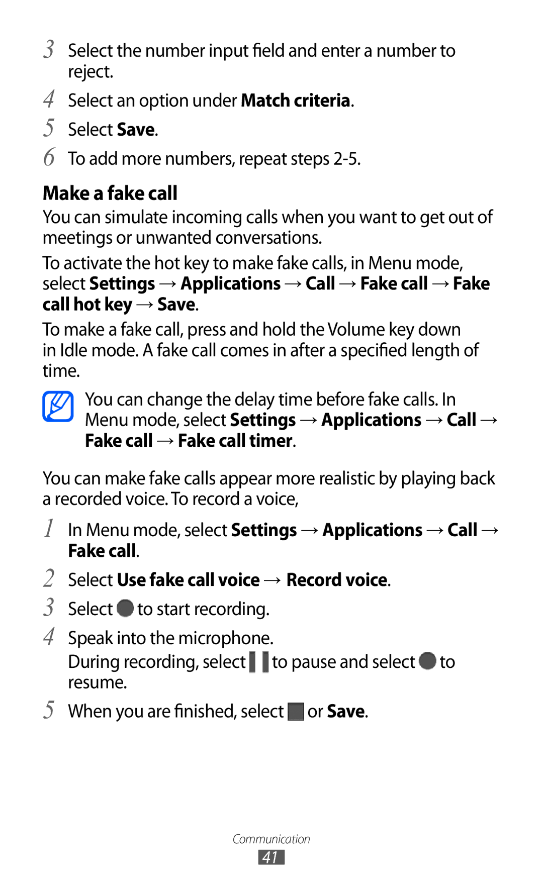 Samsung GT-S5780YKDXXV, GT-S5780YKDXEV manual Make a fake call 