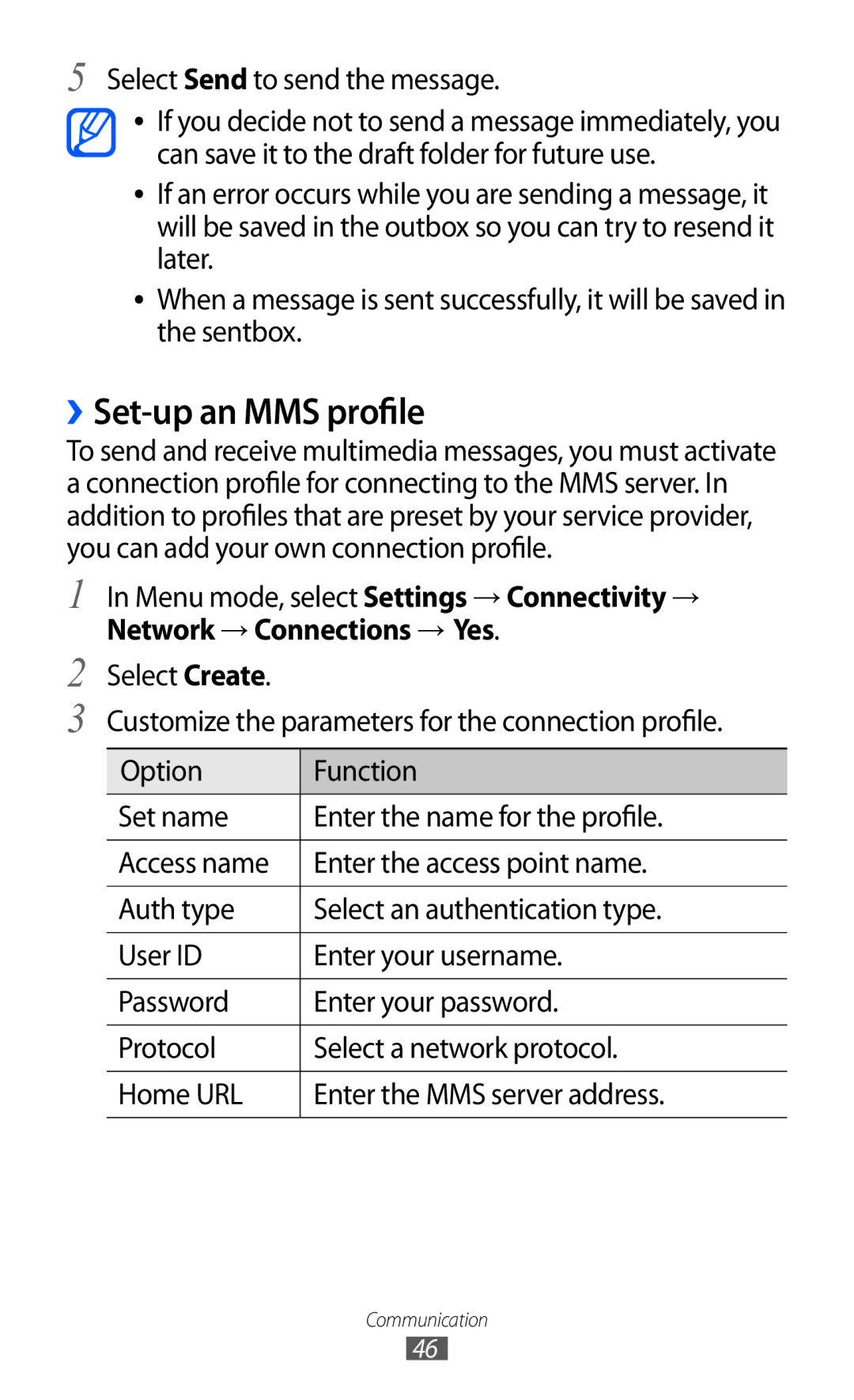 Samsung GT-S5780YKDXEV, GT-S5780YKDXXV manual ››Set-up an MMS profile, Select Send to send the message 