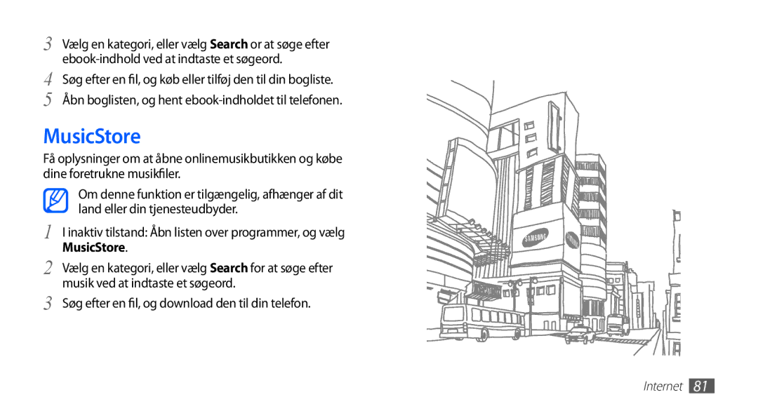 Samsung GT-S5830RWANEE, GT-S5830DKANEE, GT-S5830PPANEE manual MusicStore, Søg efter en fil, og download den til din telefon 