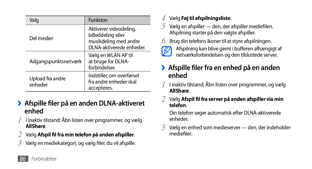 Samsung GT-S5830RWANEE ››Afspille filer på en anden DLNA-aktiveret enhed, ››Afspille filer fra en enhed på en anden enhed 