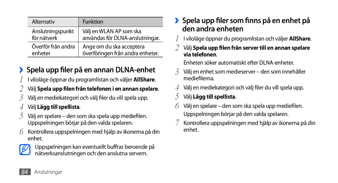 Samsung GT-S5830DKANEE manual Den andra enheten, ››Spela upp filer på en annan DLNA-enhet, Välj Lägg till spellista 