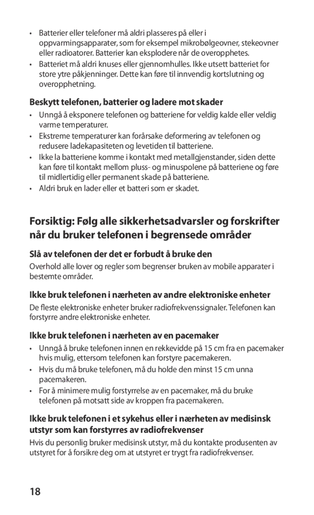 Samsung GT-S5830UWANEE Beskytt telefonen, batterier og ladere mot skader, Slå av telefonen der det er forbudt å bruke den 