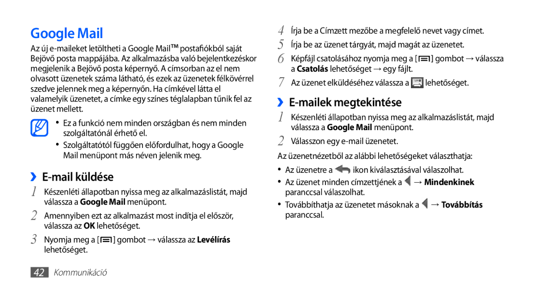 Samsung GT-S5830OKAPAN, GT-S5830OKADBT, GT-S5830OKACOS manual Google Mail, ››E-mail küldése, ››E-mailek megtekintése 