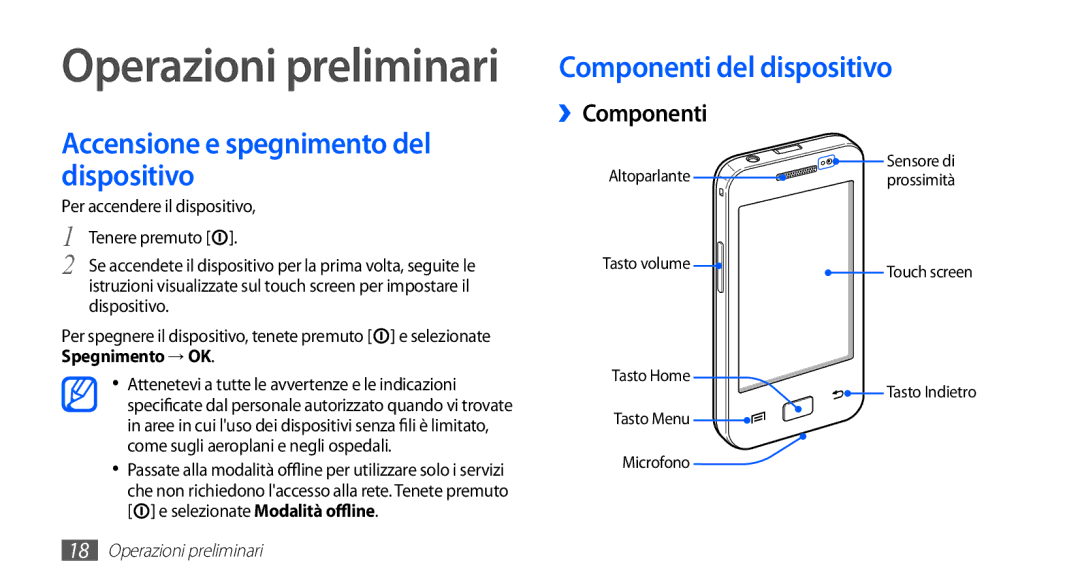 Samsung GT-S5830XKATIM, GT-S5830OKADBT, GT-S5830UWAWIN, GT-S5830RWATIM manual Componenti del dispositivo, ››Componenti 