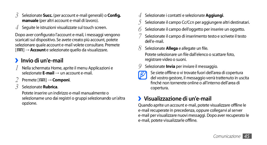 Samsung GT-S5830UWAITV ››Visualizzazione di une-mail, Seguite le istruzioni visualizzate sul touch screen, Delle-mail 