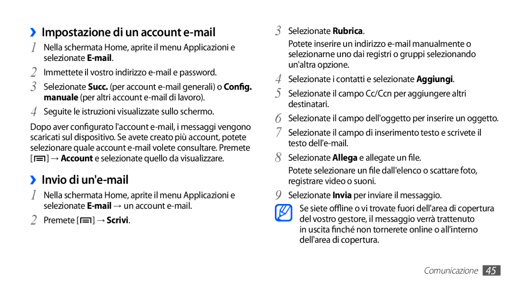 Samsung GT-S5830OKAWIN ››Impostazione di un account e-mail, Selezionate E-mail, Manuale per altri account e-mail di lavoro 