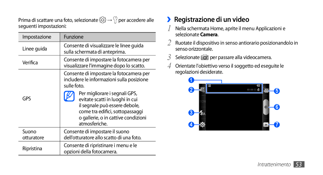 Samsung GT-S5830XKATIM, GT-S5830OKADBT, GT-S5830UWAWIN, GT-S5830RWATIM, GT-S5830RWAITV manual ››Registrazione di un video 