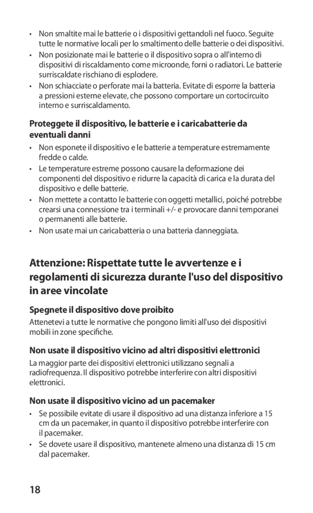 Samsung GT-S5830UWAWIN manual Spegnete il dispositivo dove proibito, Non usate il dispositivo vicino ad un pacemaker 