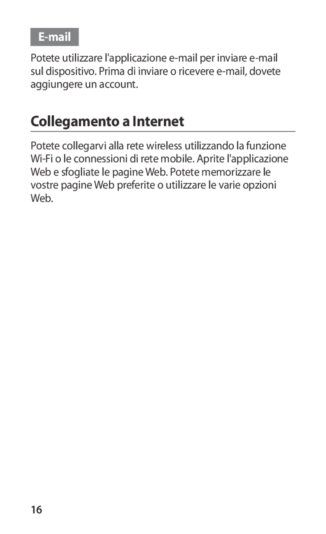 Samsung GT-S5830OKAFWB, GT-S5830OKADBT, GT-S5830UWAWIN, GT-S5830XKATIM, GT-S5830RWATIM manual Collegamento a Internet, Mail 