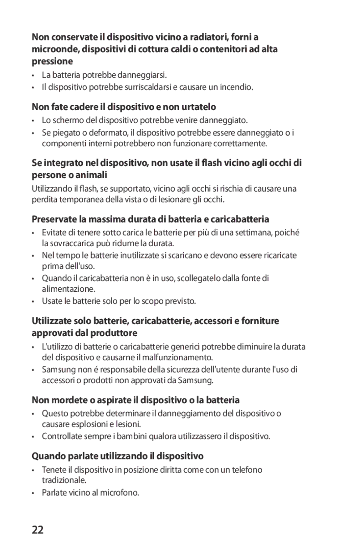 Samsung GT-S5830RWAWIN Non fate cadere il dispositivo e non urtatelo, Non mordete o aspirate il dispositivo o la batteria 