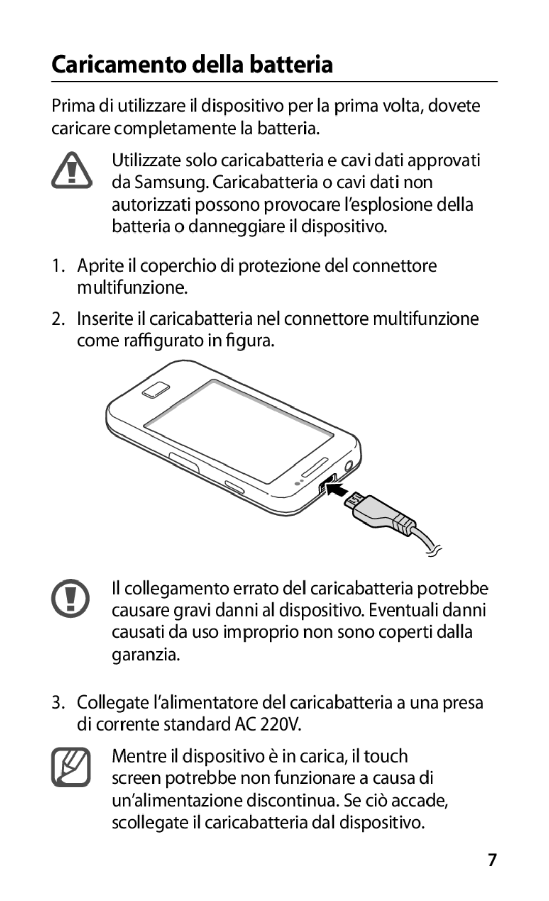 Samsung GT-S5830PPAITV, GT-S5830OKADBT, GT-S5830UWAWIN, GT-S5830XKATIM, GT-S5830RWATIM manual Caricamento della batteria 