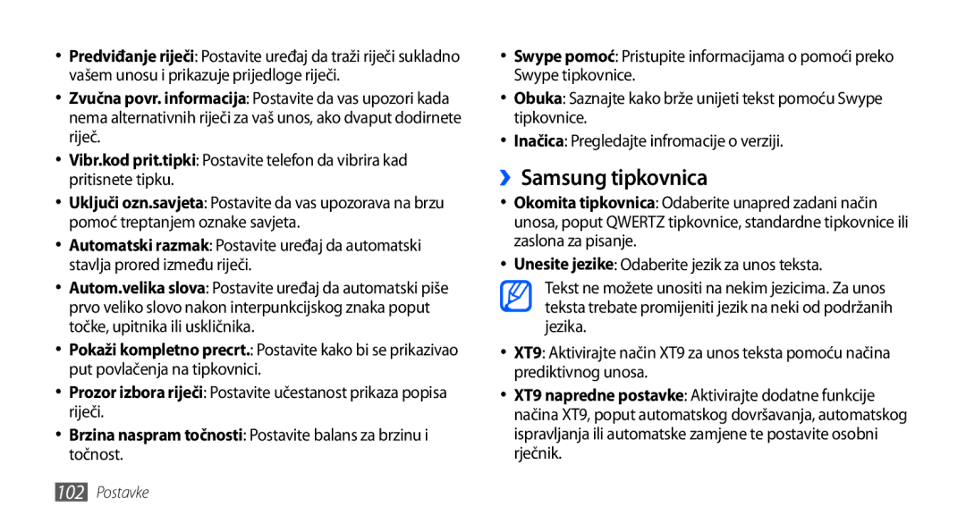 Samsung GT2S5830OKATRA, GT-S5830OKASMO, GT-S5830OKAVIP ››Samsung tipkovnica, Unesite jezike Odaberite jezik za unos teksta 