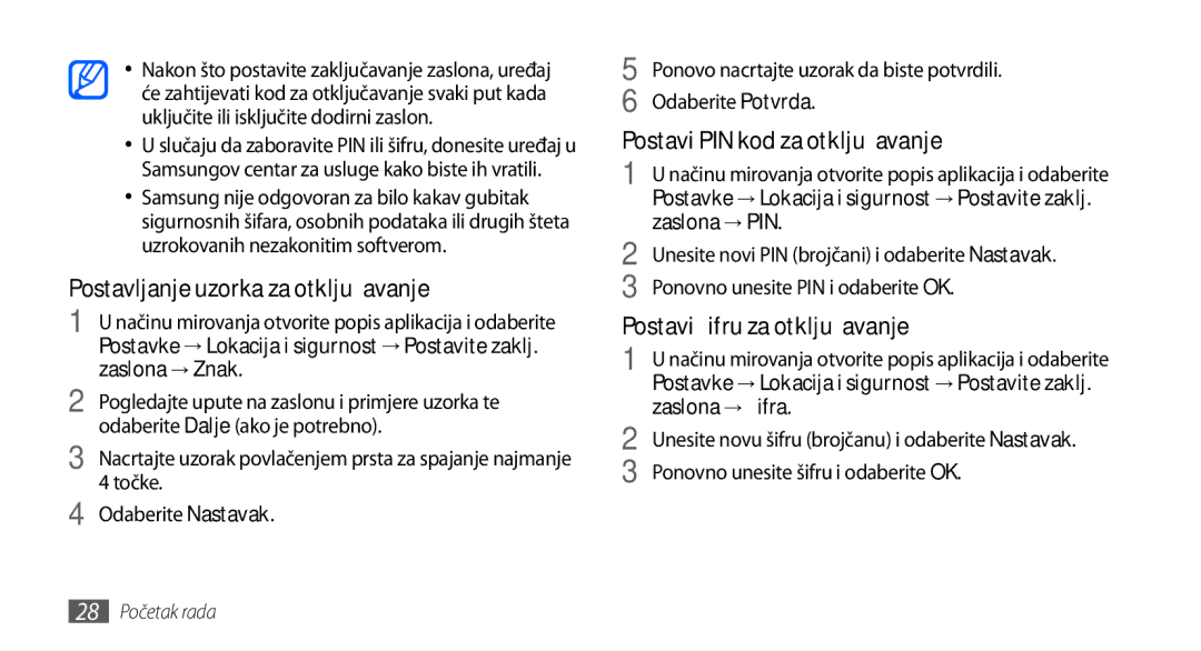 Samsung GT-S5830OKATWO, GT-S5830OKASMO, GT-S5830OKAVIP, GT2S5830OKAVIP manual Zaslona → Znak, Zaslona → PIN, Zaslona → Šifra 