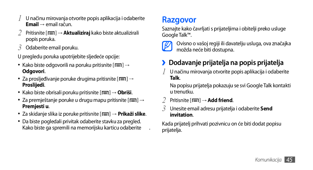 Samsung GT-S5830OKATRA, GT-S5830OKASMO, GT-S5830OKAVIP, GT2S5830OKAVIP Razgovor, ››Dodavanje prijatelja na popis prijatelja 