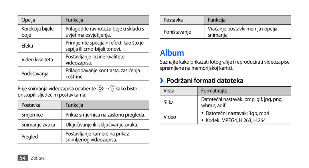 Samsung GT2S5830OKATRA, GT-S5830OKASMO, GT-S5830OKAVIP, GT2S5830OKAVIP, GT-S5830OKACRG Album, ››Podržani formati datoteka 