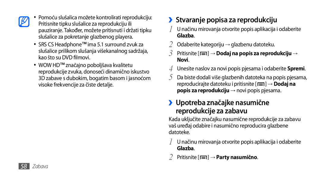 Samsung GT2S5830OKAVIP, GT-S5830OKASMO ››Stvaranje popisa za reprodukciju, Odaberite kategoriju → glazbenu datoteku, Novi 