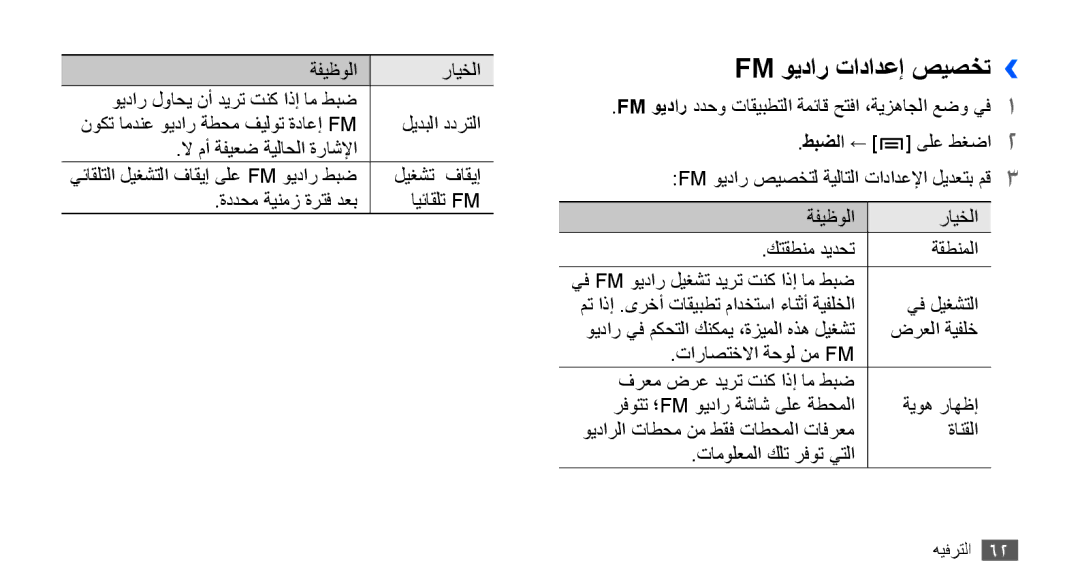 Samsung GT-S5830RWAJED, GT-S5830OKATUR, GT-S5830OKAXSG, GT-S5830PPAABS, GT-S5830PPAKSA manual Fm ويدار تادادعإ صيصخت›› 