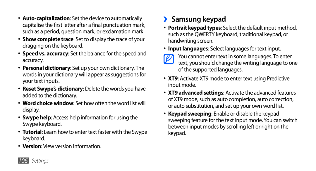 Samsung GT-S5830XKITHR, GT-S5830OKIAFG, GT-S5830OKISKZ ›› Samsung keypad, Input languages Select languages for text input 