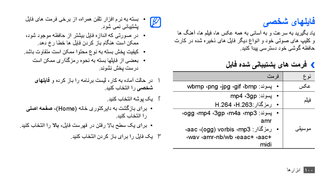 Samsung GT-S5830RWIXSG, GT-S5830OKIAFG, GT-S5830OKISKZ, GT-S5830PPIEGY manual یصخش یاهلياف, دینک ادیپ یسرتسد دوخ یشوگ هظفاح 