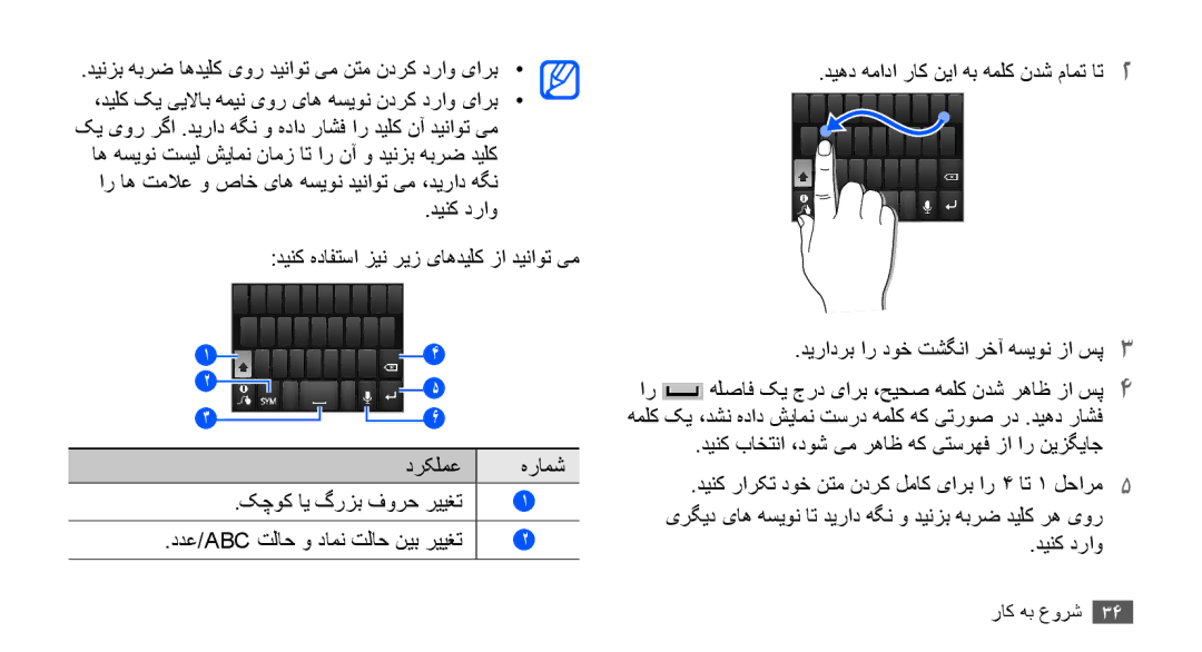 Samsung GT-S5830RWIAFR manual دينزب هبرض اهديلک یور ديناوت یم نتم ندرک دراو یارب, ددع/Abc تلاح و دامن تلاح نیب رییغت 