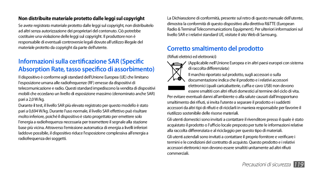 Samsung GT-S5830PPITIM, GT-S5830OKIITV, GT-S5830PPIITV, GT-S5830OKITUR, GT-S5830UWIITV manual Corretto smaltimento del prodotto 