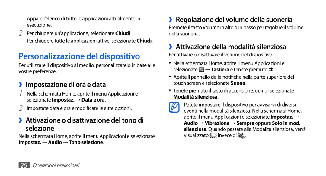 Samsung GT-S5830XKIWIN, GT-S5830OKIITV, GT-S5830PPIITV manual Personalizzazione del dispositivo, ››Impostazione di ora e data 