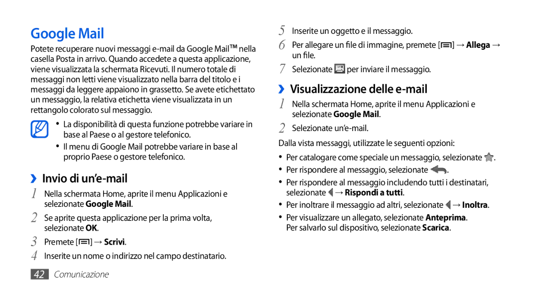 Samsung GT-S5830OKIWIN, GT-S5830OKIITV, GT-S5830PPIITV Google Mail, ››Invio di un’e-mail, ››Visualizzazione delle e-mail 