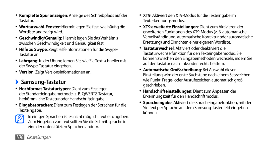 Samsung GT-S5830OKZDBT, GT-S5830OKYXEG, GT-S5830OKADBT, GT-S5830OKACOS, GT-S5830UWADBT, GT-S5830RWAEPL manual ››Samsung-Tastatur 