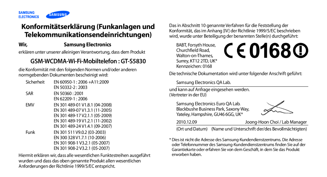 Samsung GT-S5830RWADTM, GT-S5830OKZDBT, GT-S5830OKYXEG, GT-S5830OKADBT manual GSM-WCDMA-Wi-Fi-Mobiltelefon GT-S5830, Wir 