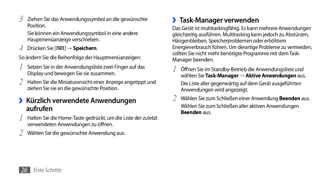 Samsung GT-S5830OKAATO, GT-S5830OKZDBT, GT-S5830OKYXEG ››Kürzlich verwendete Anwendungen aufrufen, ››Task-Manager verwenden 