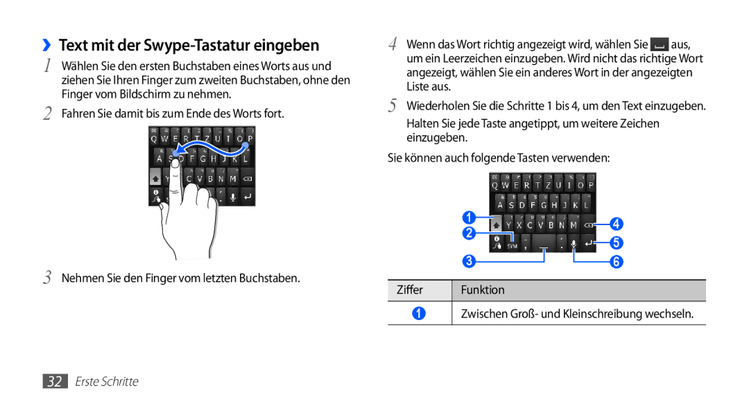 Samsung GT-S5830RWAEPL, GT-S5830OKZDBT, GT-S5830OKYXEG, GT-S5830OKADBT, GT-S5830OKACOS ››Text mit der Swype-Tastatur eingeben 