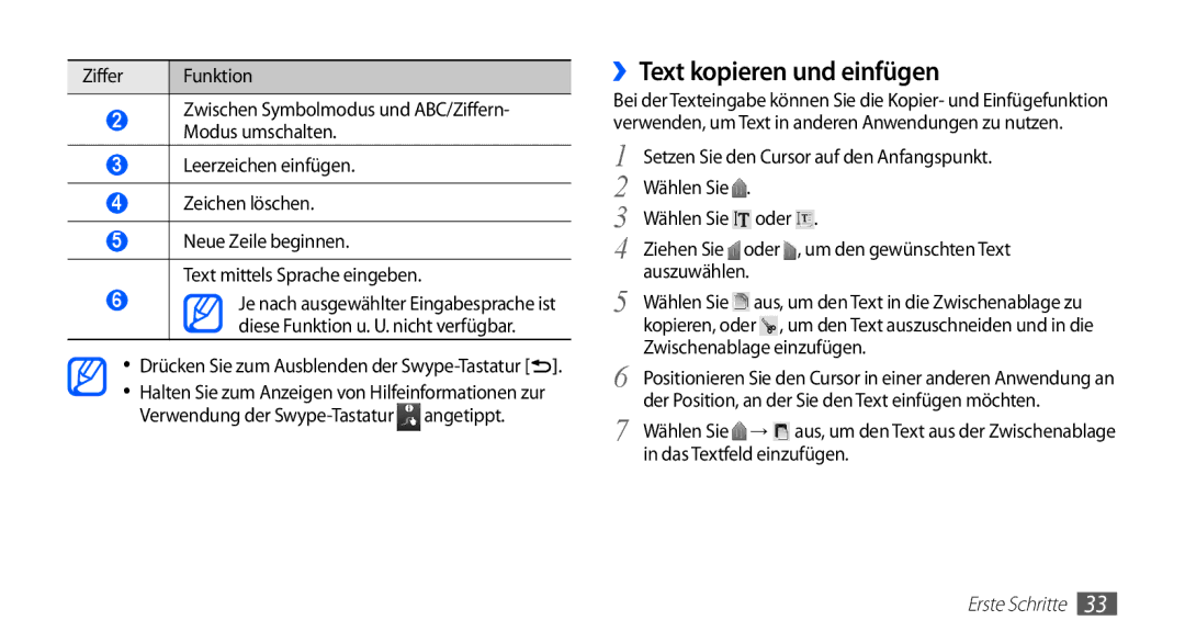 Samsung GT-S5830OKAVIA, GT-S5830OKZDBT, GT-S5830OKYXEG, GT-S5830OKADBT, GT-S5830OKACOS manual ››Text kopieren und einfügen 